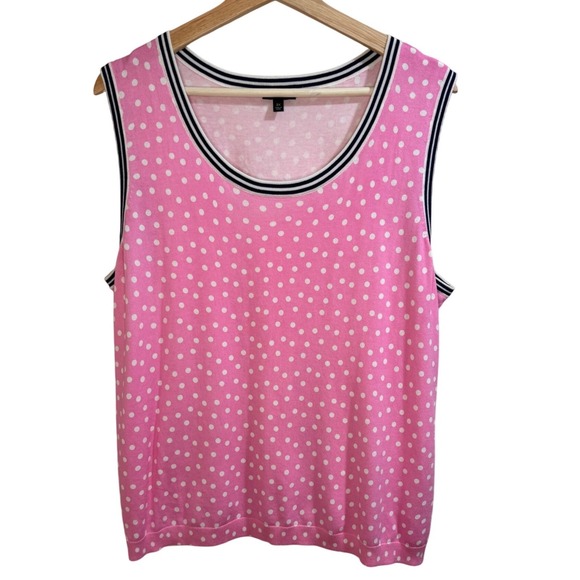 Talbots Woman Pink Polka Dot Sweater Knit Vest 2X Preppy Academia Church Office - Picture 2 of 7
